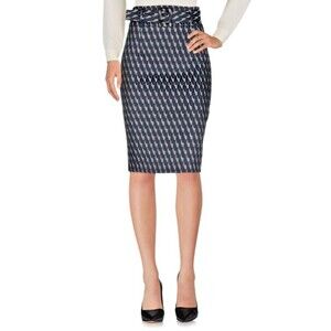 Olla Pareg Women Midnight Blue High Waist Belted Pencil Midi Skirt Sz 10/46